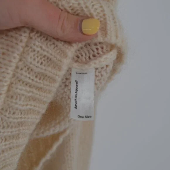 American Apparel Mohair Blend Cardigan Beige Womens One Size Loose Knit Sweater - Picture 5 of 6